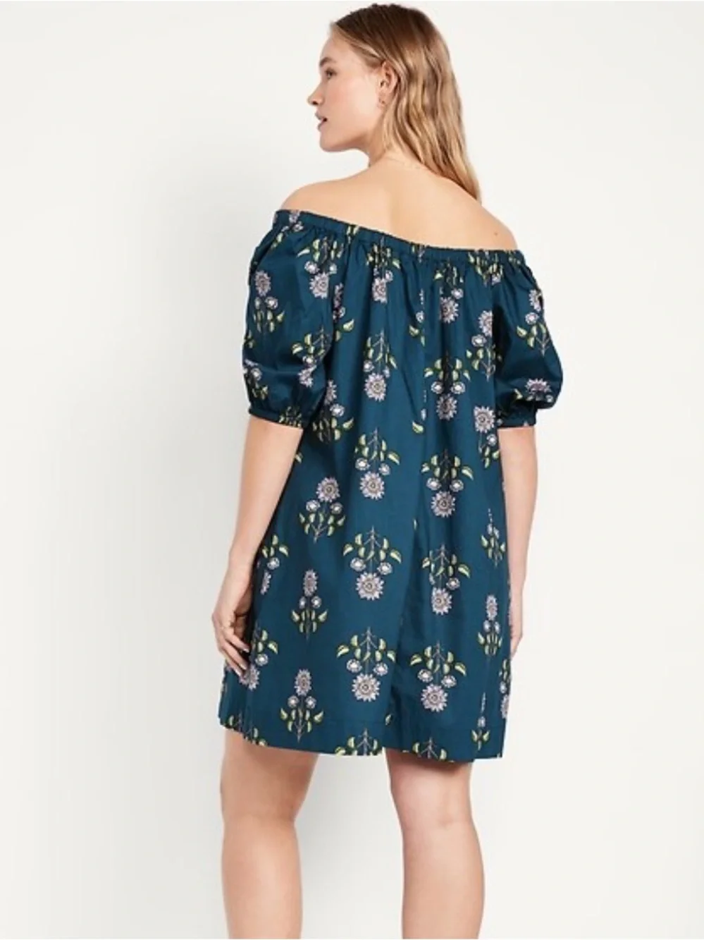 Old Navy Floral Mini Swing Dress Women’s Medium Teal Off Shoulder Peasant Boho